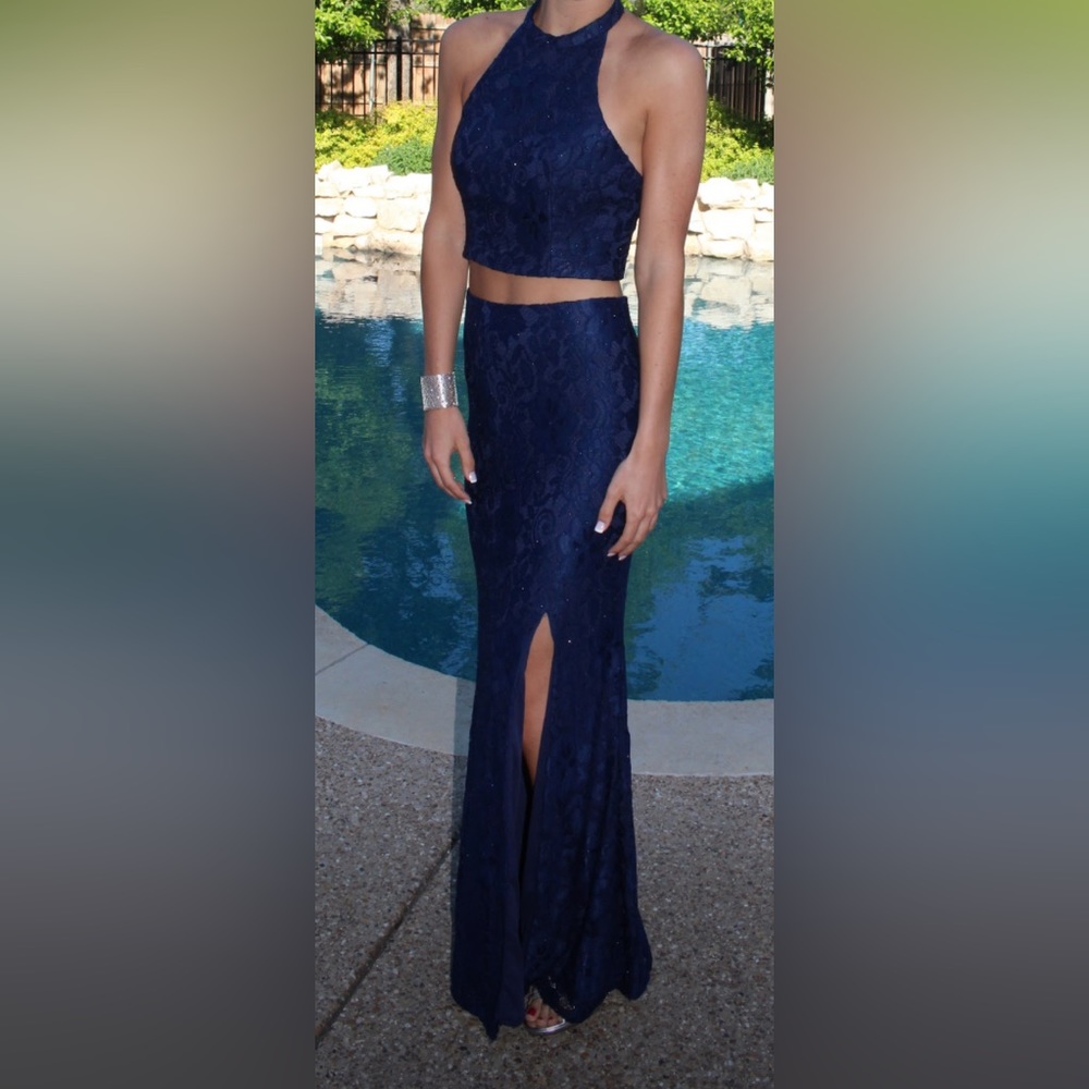 Prom dress: Two Piece High Neck Leg Slit